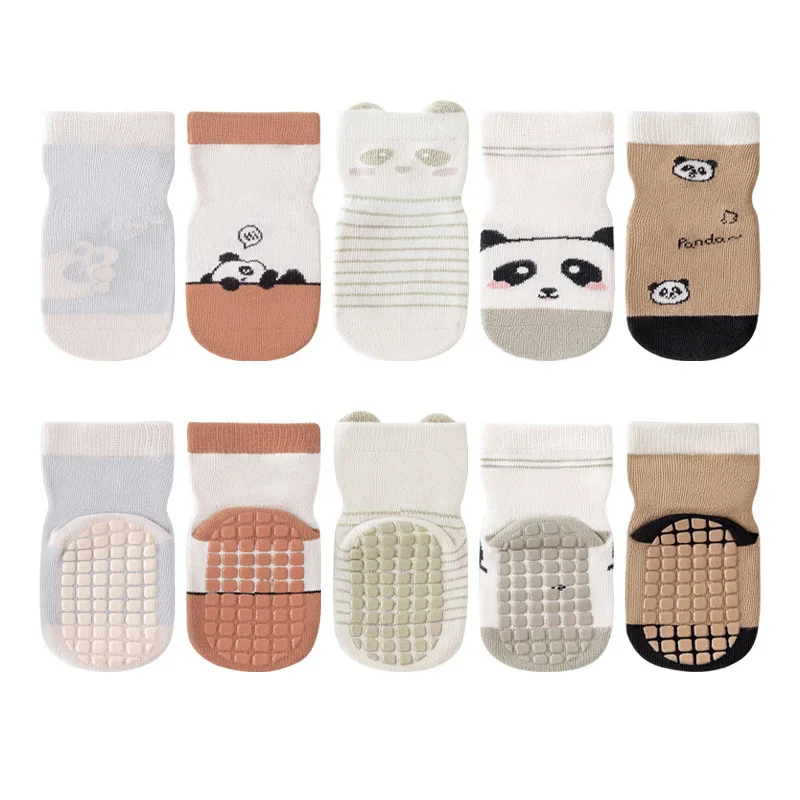 5Pairs Cute Baby Girls Boys Toddlers Non Slip Socks Anti Skid Kids Cotton Ankle Grip Floor Grip Walking Socks Spring Auntumn