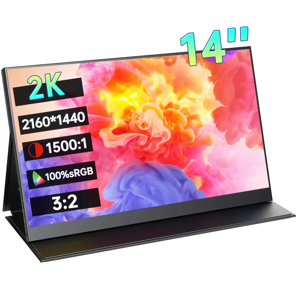 

14 Inch 2K QHD Portable Monitor 2160*1440P 3:2 HDR 1500:1 300Nit IPS Screen Gaming Display For PC Laptop Xbox Switch PS4/5 Phone