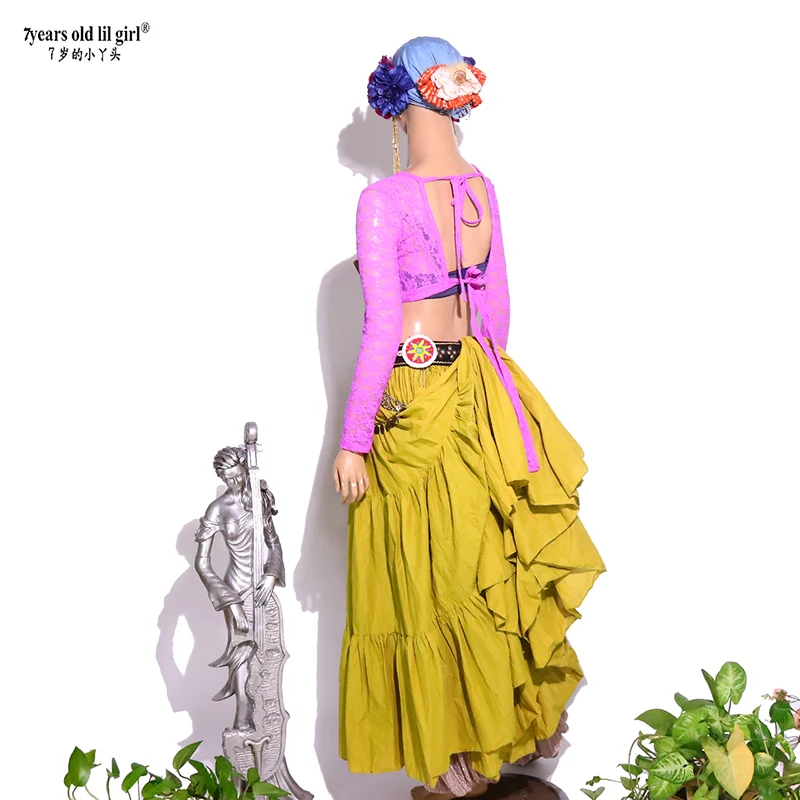 여성용 긴팔 레이스 밸리 댄스 탑 ATS 트라이벌 초리 의상 댄스 공연 및 가운용 BR31