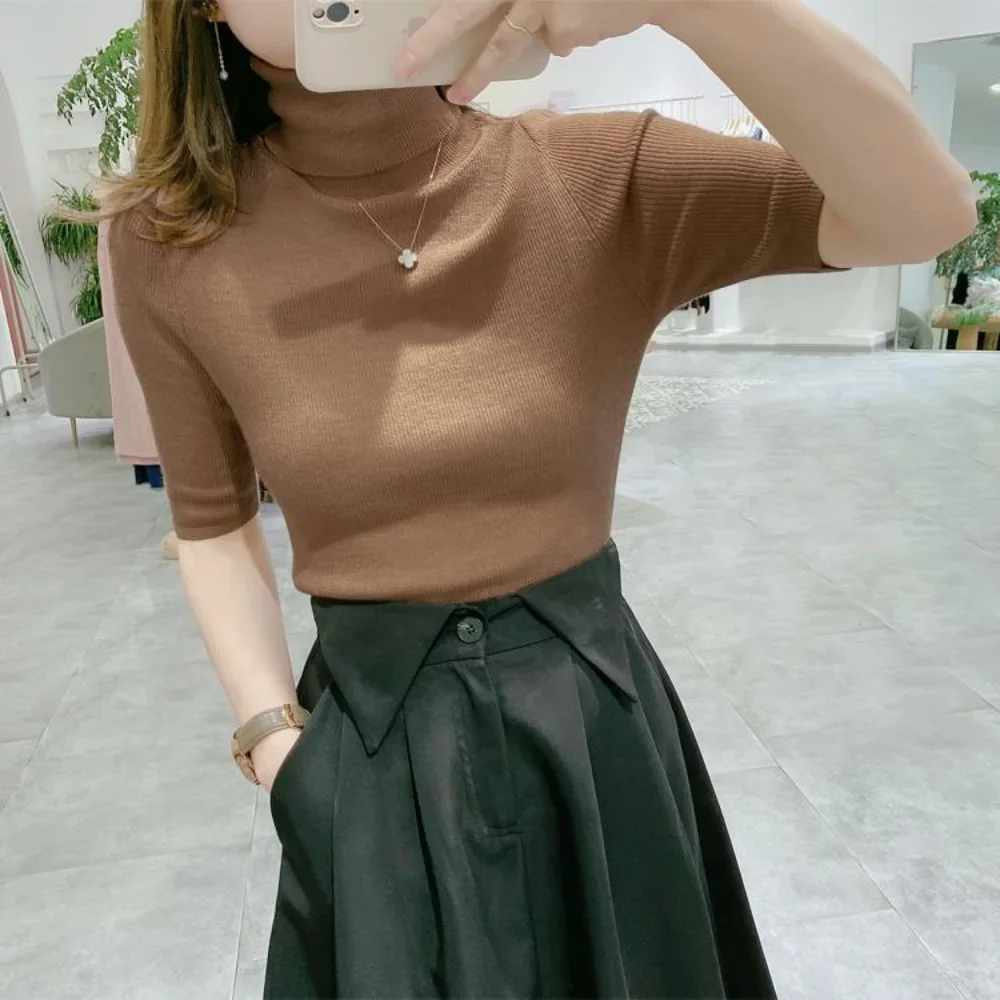 

Women Knitwear Thin Slim Turtleneck 100% Wool Sweater Pullover