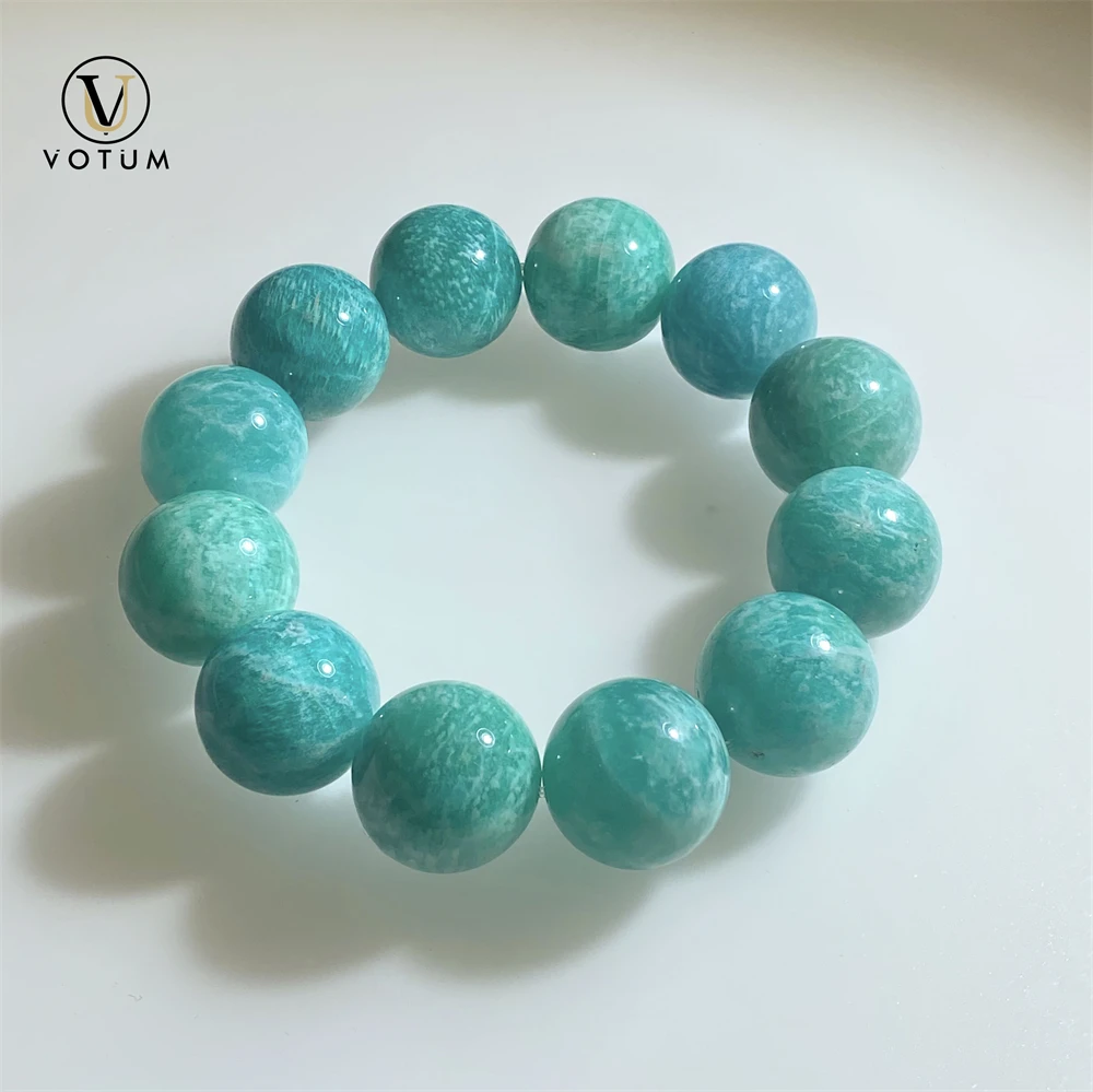 Votum Natural 17mm Large Amazonite Beaded Bracelet for Unisex Big Size Spiritual Crystal Healing Stone Bracelets Gift Jewerly