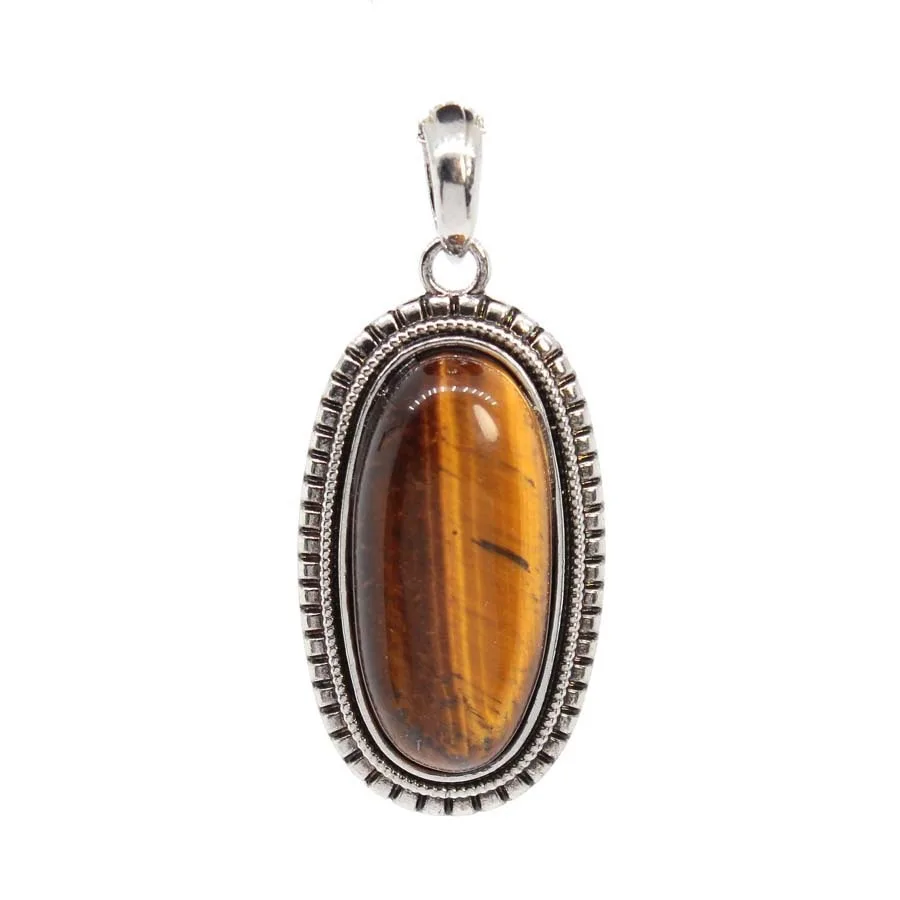 Natural Crystal Oval Stone Pendants For Necklace DIY Amethyst Lapis Lazuli Rose Quartz Gemstone Women Pendant Jewelry No Chain