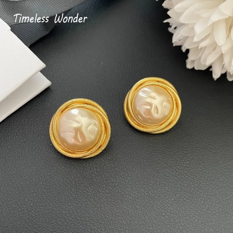 Timeless Wonder Retro Faux Pearl Geo Clip on Earrings for Women Designer Jewelry Runway Rare Luxury Cute Gift Sweet Vintage 5152