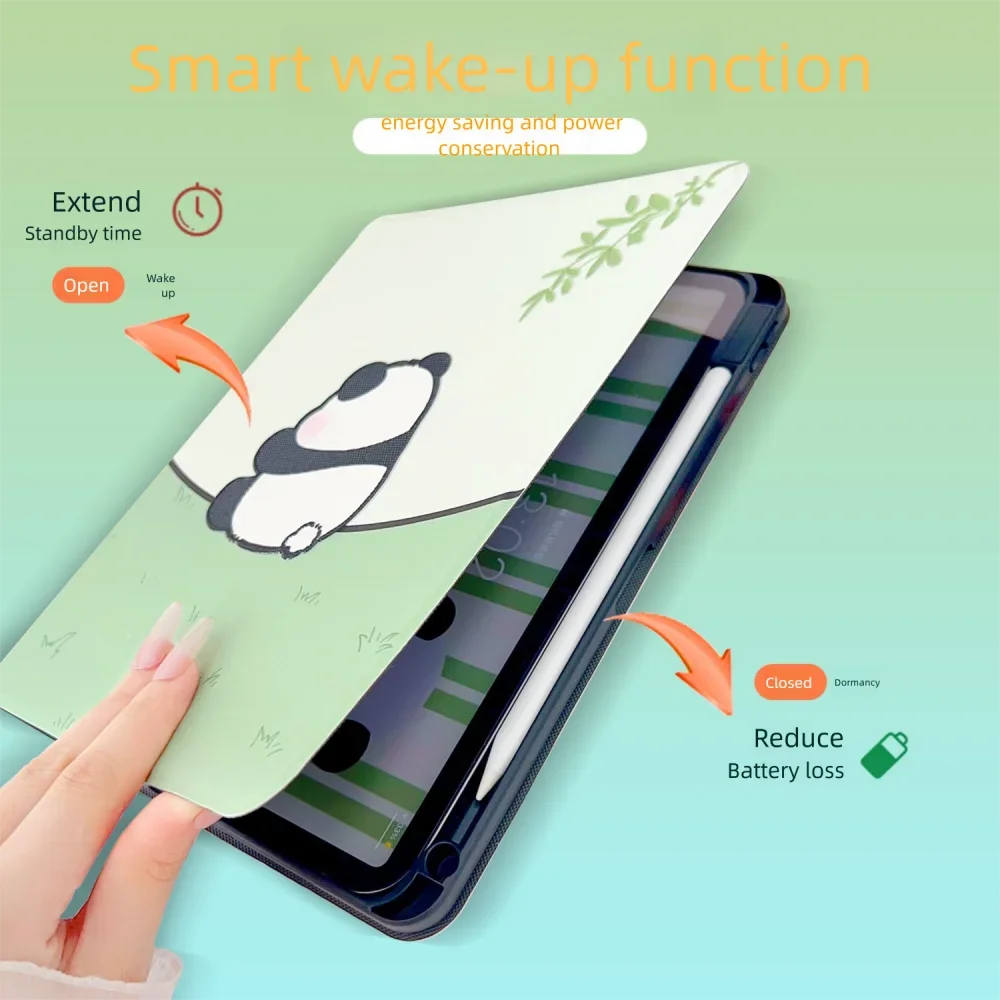 귀여운 3D 팬더 아이패드 케이스 아이패드 프로 11/10.9/10.5 에어 2/3 미니 6/7 10.9 10.5 커버 펜슬 홀더 포함 충격 방지 자동 깨우기/수면