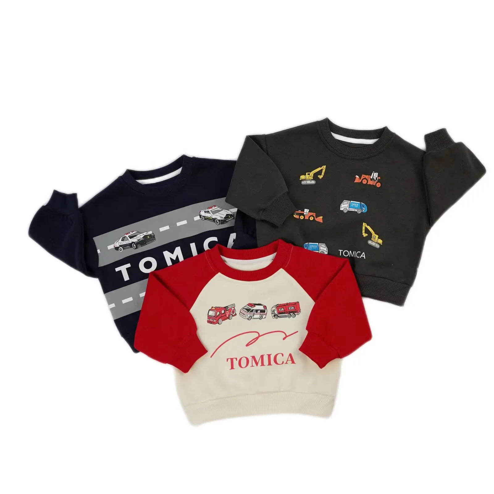 

2025 Autumn Japanese Kids Clothes Car Print Boys Long Sleeve Sweatshirt Hoodie Color Block Soft & Cozy Skin-Friendly Kids Tops