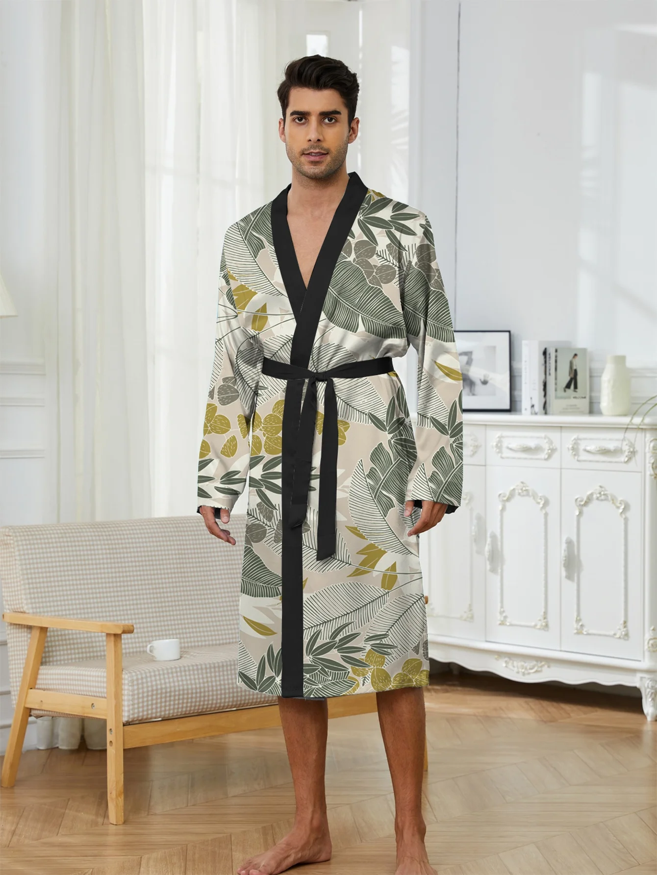 

1pc Men's Quick-Dry Bathrobe Robe with Belt - Loose Fit Stand Collar Shower Suit, Belted Bathrobe for Spa, Gym & Use, Machine Wa