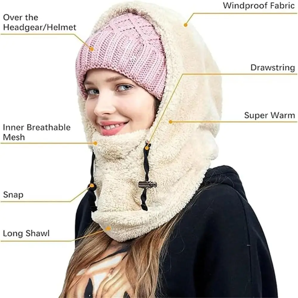 Universal Plush Sherpa Hood Ski Mask Windproof Thickened Winter Cycling Cap Keep Warm Fleece Balaclava Hat for Outdoor Sports