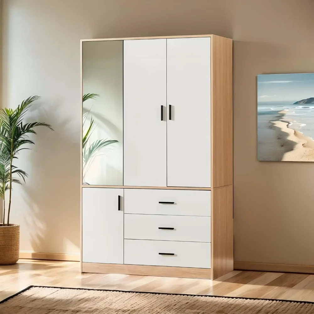 

Armoire Wardrobe Closet Wood: 3-Door Wood Armoires and Wardrobes with Hanging Rod White Armoire Wardrobe Closet with 3 Drawers