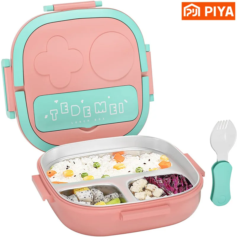 

500MLGirls Metal Portion Sections Leakproof Lunch Container Box Stainless Steel Bento Box Insulated Lunch Box For Kids Toddler