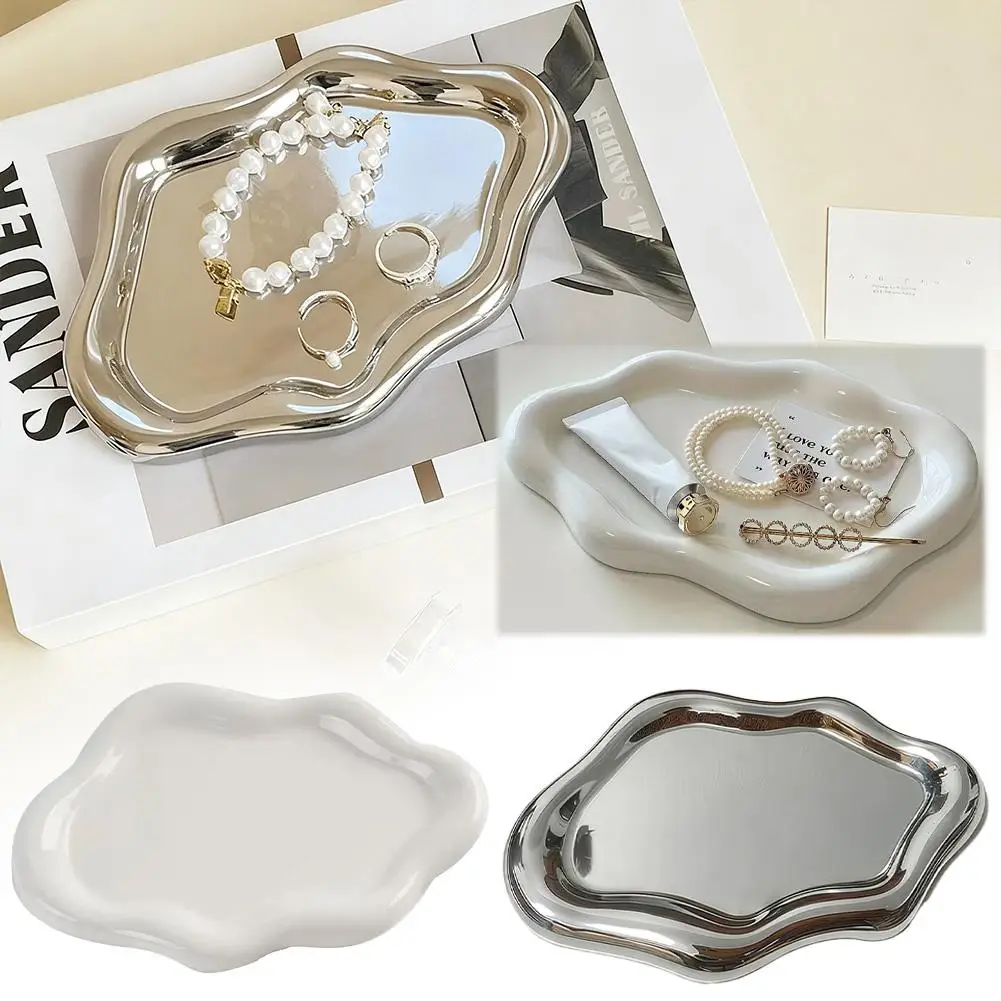 

Simple Jewelry Storage Tray Creative Cloud Shapes Electroplated Jewelry Earrings Ring Display Desktop Dish For Women