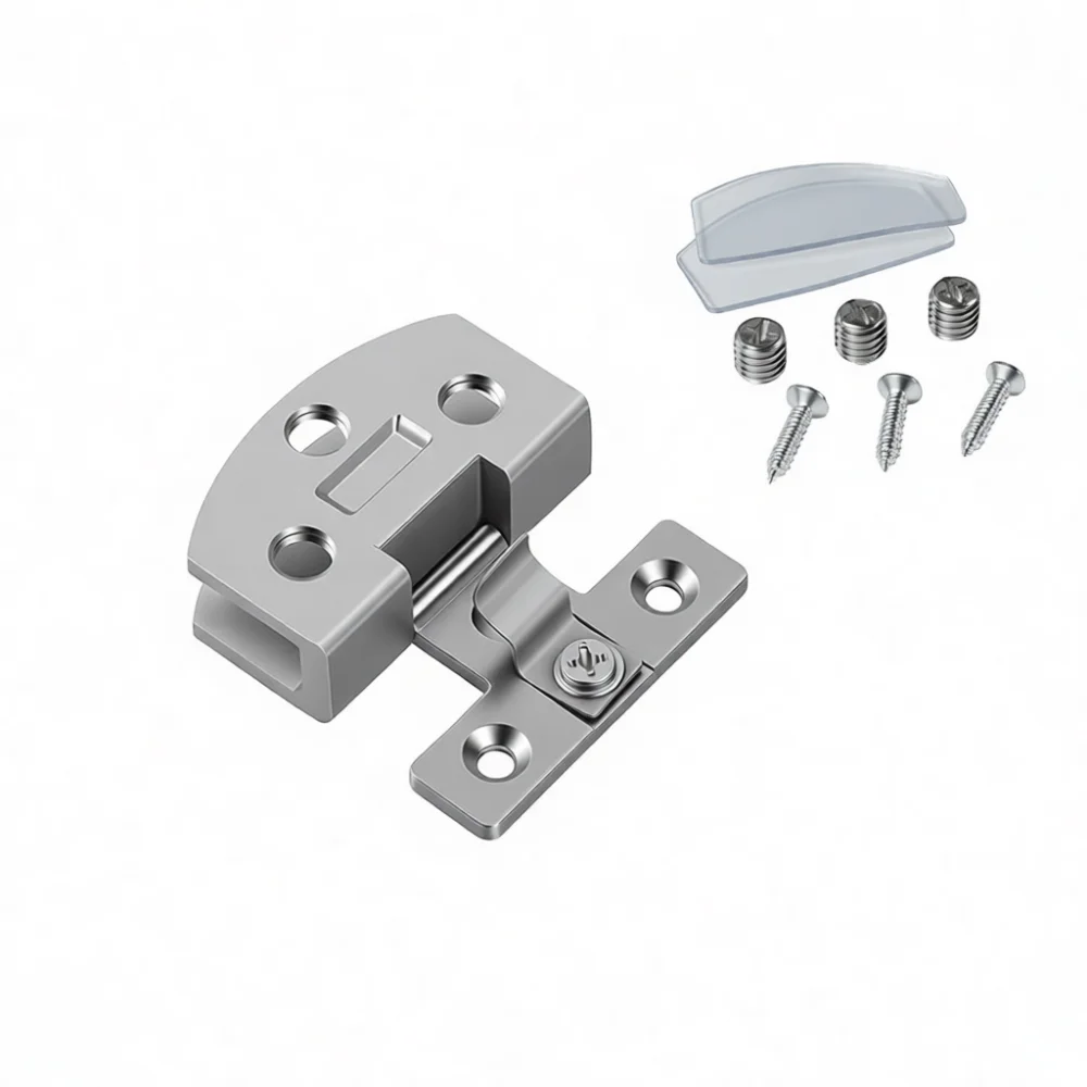 Reliable Glass Hinge For Display Case Cabinet Door No Hole Clamp Zinc Alloy Hardware Durable Finish Silver Black Set