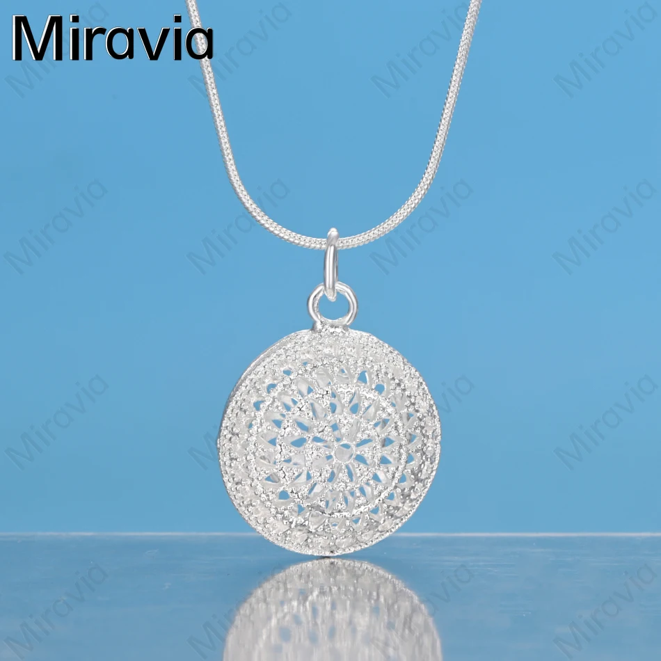 

Miravia 925 Sterling Silver Openwork Round Pendant Necklace, Exquisite And Cute Wedding Party Jewelry For Women.