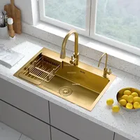 Nordic Gold Stainless Steel Kitchen Sinks Home Handmade Single-slot Kitchen Under-counter Basin Light Luxury Kitchen Accessories