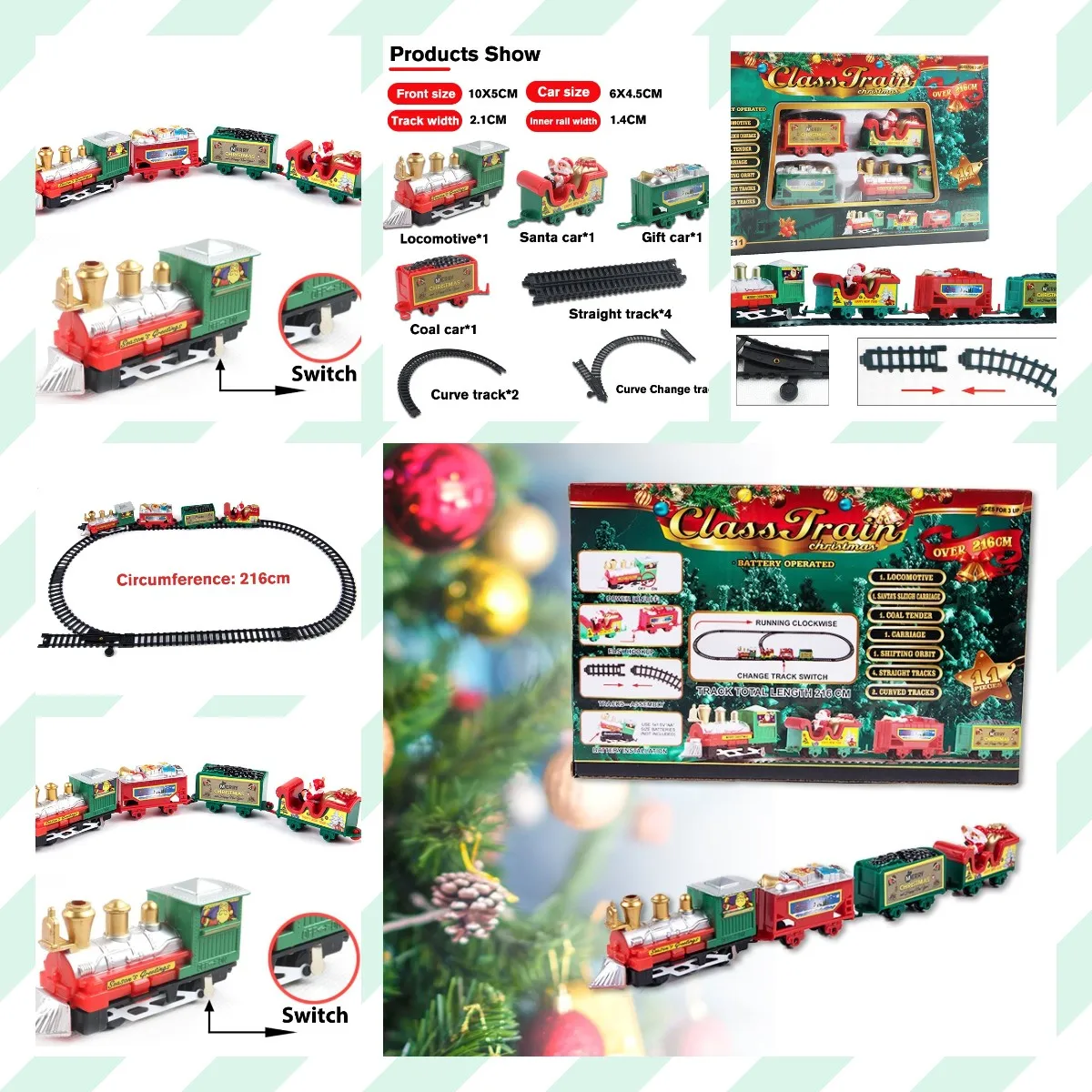 Christmas Decorations Christmas Realistic Electric Train Set Easy To Ass-Emble Safe Kids Gift Party Home Xmas Tree Decoration