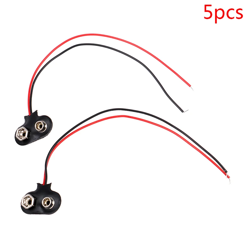 5Pcs Snap 9V (9 Volt) Battery Clip Connector T Type Black w Cable
