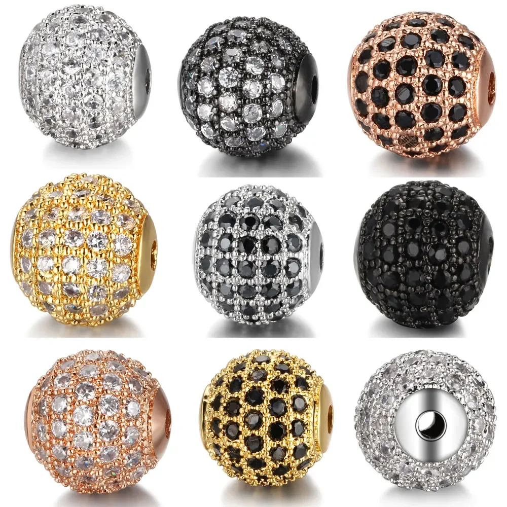 3pcs/Lot 6/8/10mm Diy Brass Zircon Beads Wholesale Micro Pave Cubic Zirconia Disc Round CZ Ball Jewelry Bracelet Making Charm