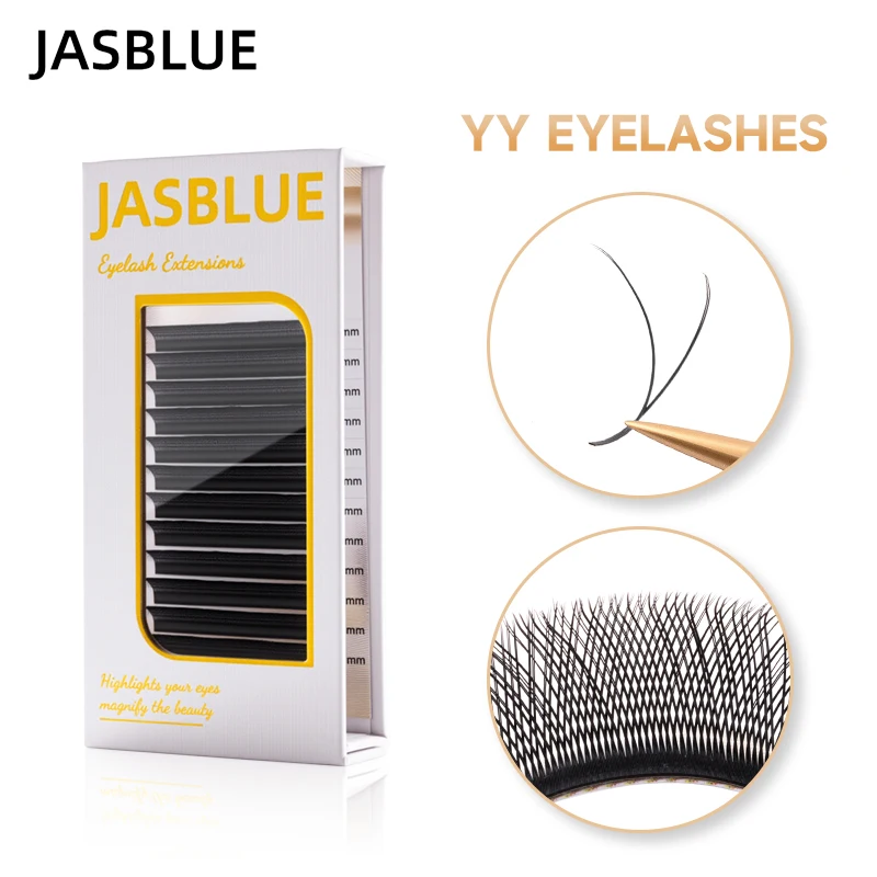 

JASBLUE YY Shape Eyelash Extensions C D Curl Black Lashes Natural Light Soft Two Tips Y-Shaped False Eyelashes 0.07mm