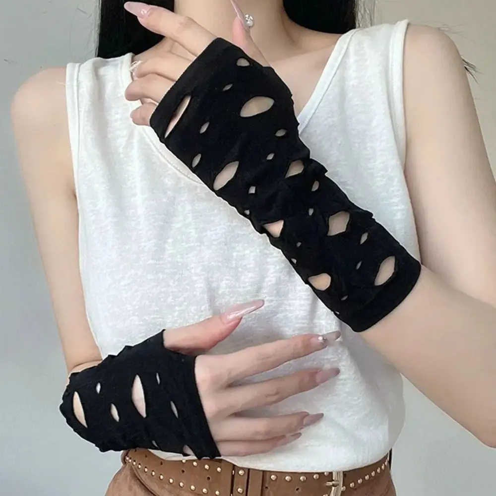 Sexy Fingerless Gothic Gloves Long Length Hollow Out Pattern Fingerless Gloves Hollow Out Gloves Clubwear