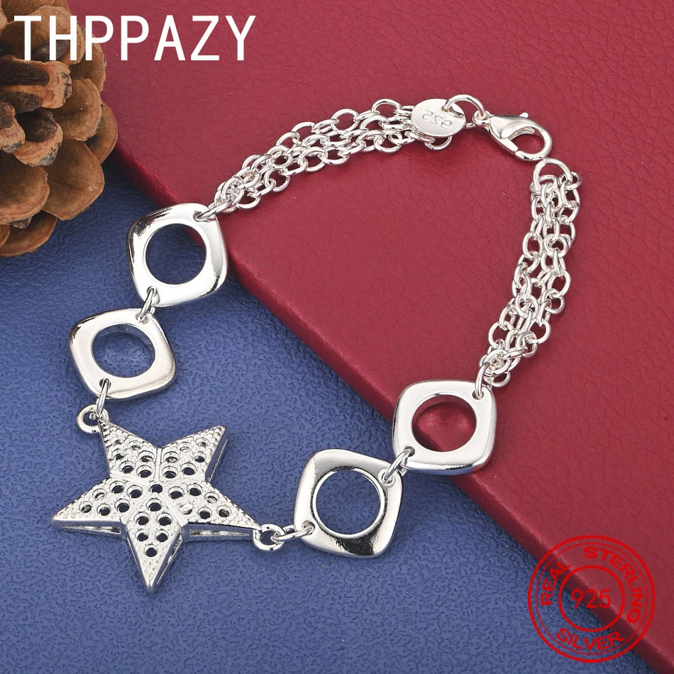 

THPPAZY 925 Sterling Silver Hollow Star Square Bracelet Men Fashion Trend Jewelry High Quality Gift Birthday Wedding Party Gift
