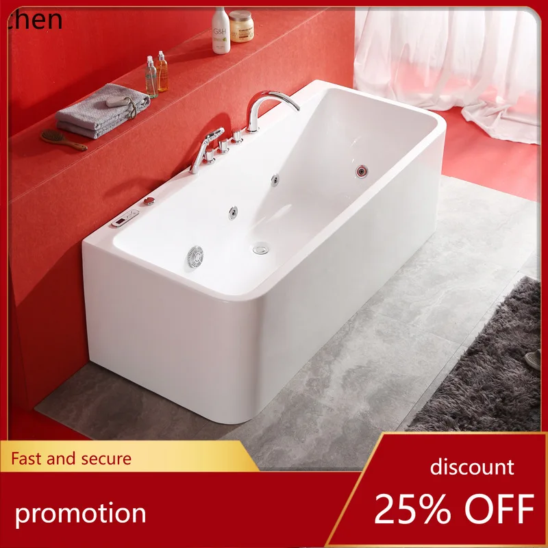

ZML Massage Bathtub Rectangular Bathtub Semi-Wall-Mounted Curved Bathtub for Home Use