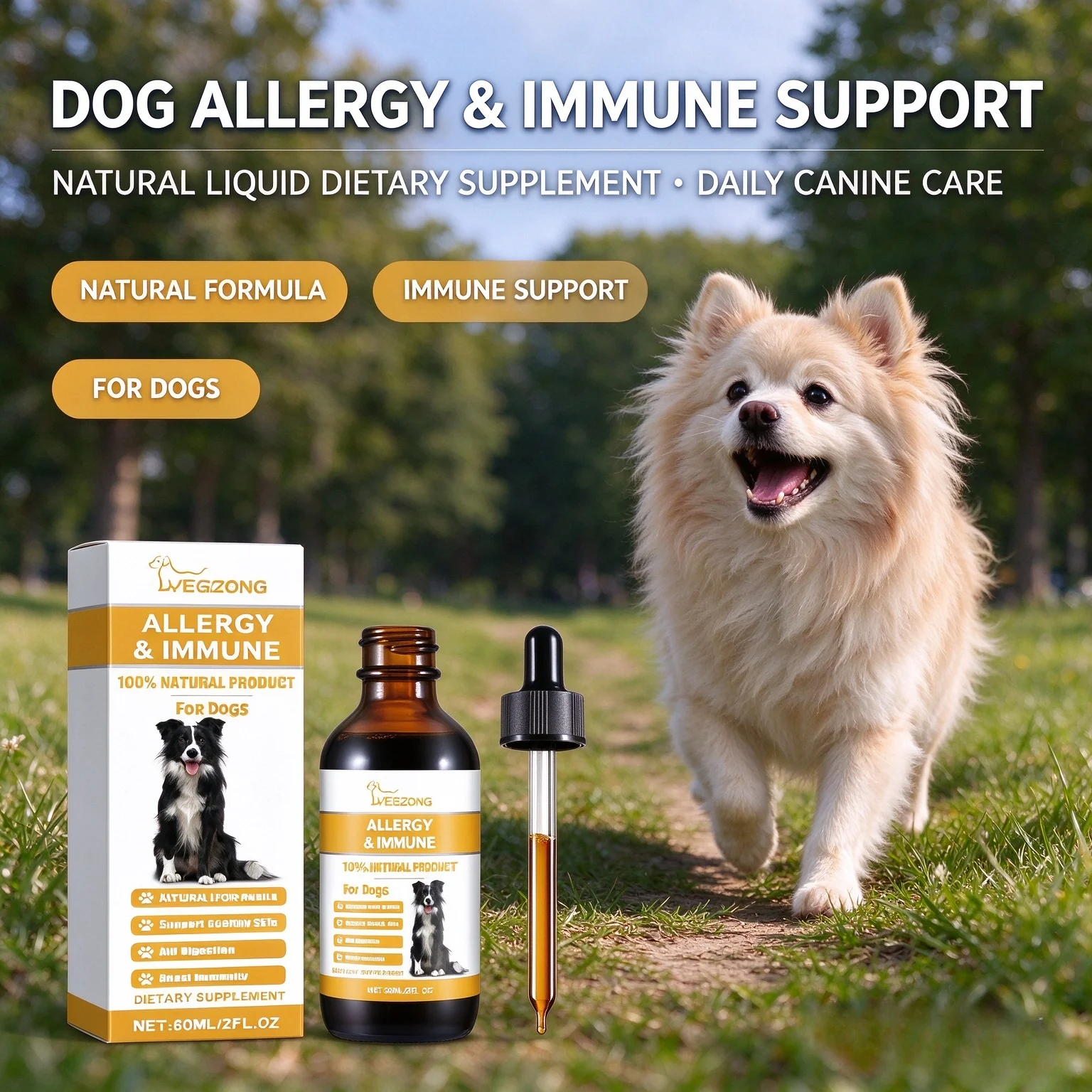 Dog Immune Support Liquid Supplement Natural Formula to Relieve Allergic Reactions Safe Daily Gentle Canine Allergy Care Agent
