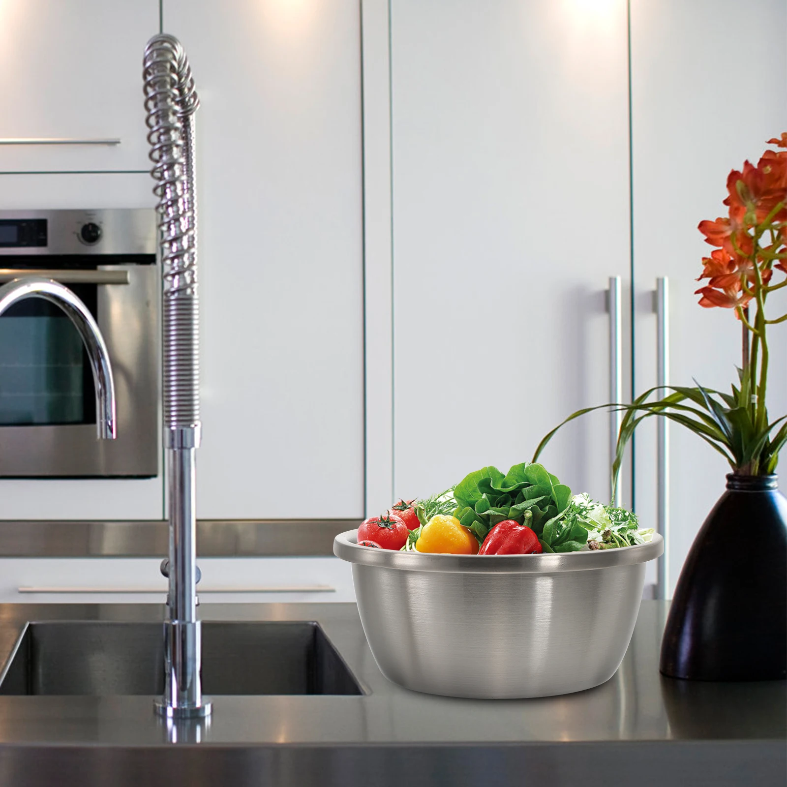 

20Cm Stainless Steel Washing Basin Thickened Round Vegetable Draining Bowl Dishwasher Safe Rust Sink Strainer For