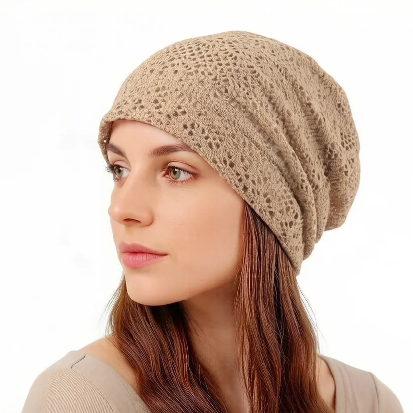 Women's Knitted Lace Lightweight Slouchy Hat Spring Summer Breathable Elegant Design Beanie For Lady Outdoor Casual Outfits