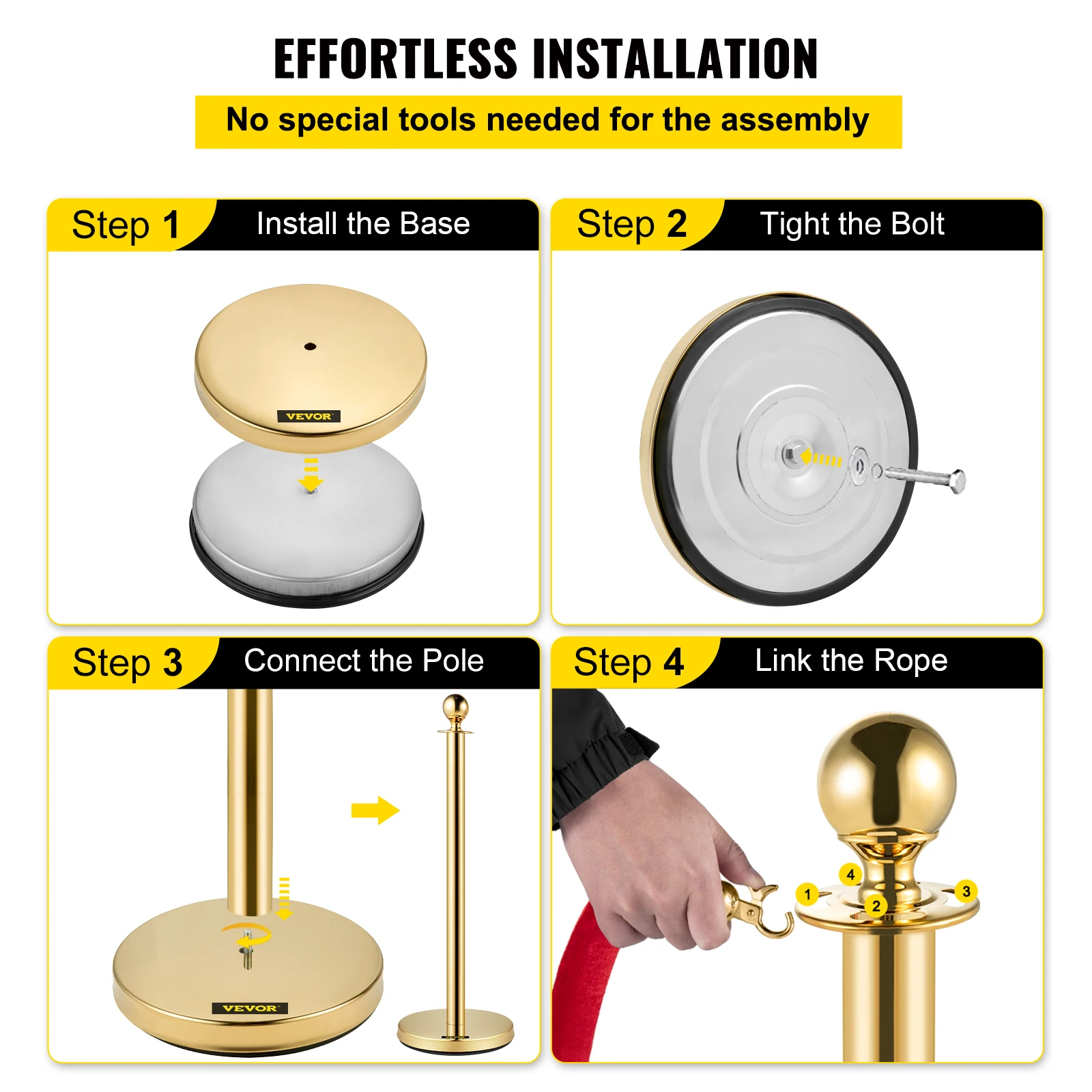 Imagem -06 - Vevor-stainless Steel Gold Stanchion com Ball Top Cordas de Veludo e Postes Multidão Barreira Controle para Teatros Exposição do Casamento