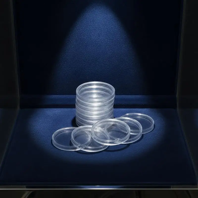20 Stück Transparente Runde Münzaufbewahrungsboxen aus Kunststoff, Halter für Ausstellungskapseln, Schutzhüllen für Sammlungen – Detail 15