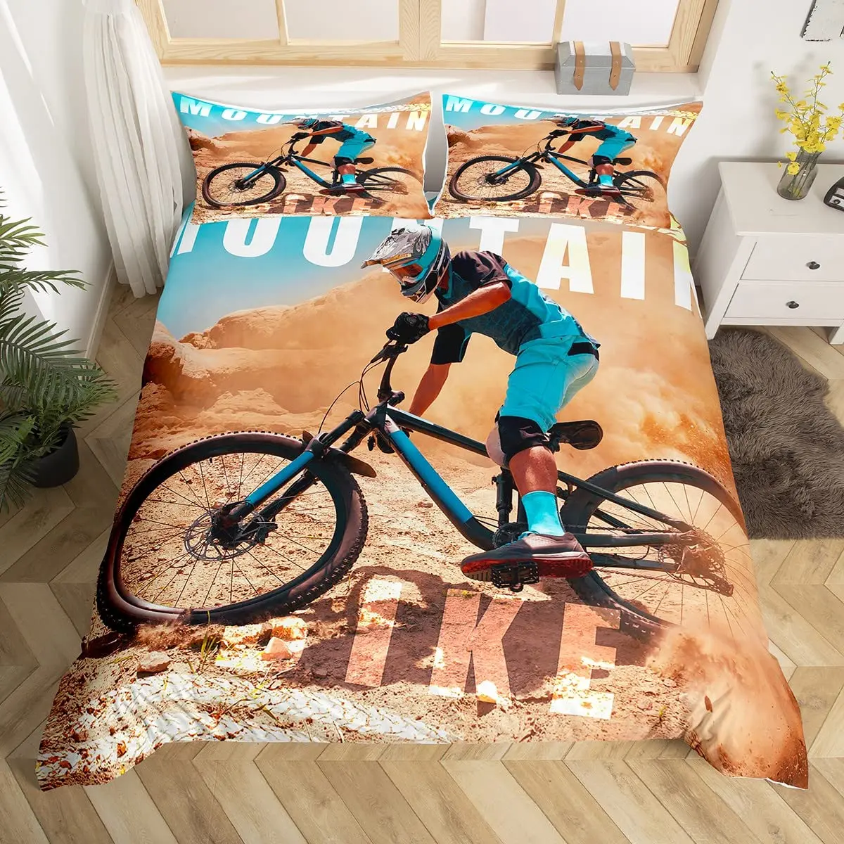 

Mountain Bike Duvet Cover Extreme Sports Bedding Set Bicycle Rider Comforter Cover Racing Dirt Bike Quilt Cover Twin Queen Size