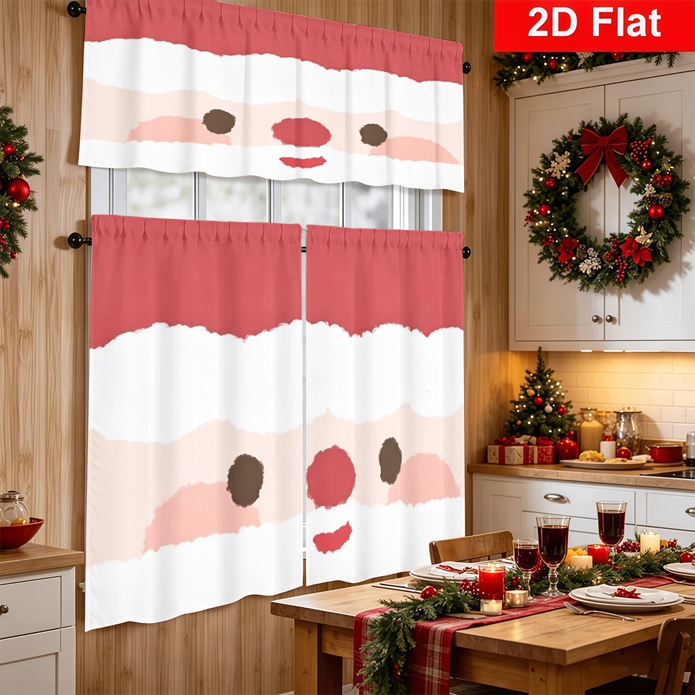 Christmas Kitchen Curtains, Abstract Santa Face Pink, Digital Print, Kitchen Dining Room, Rod Pocket Polyester, Home Decor
