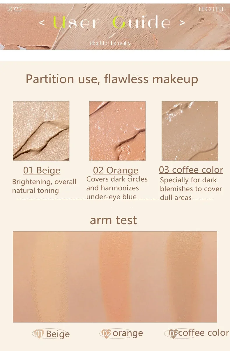 FLORTTE 3 colori Cute Animal Series Concealer Palette Cove Concealer Cream Brighten Lasting Moisturizing Beauty