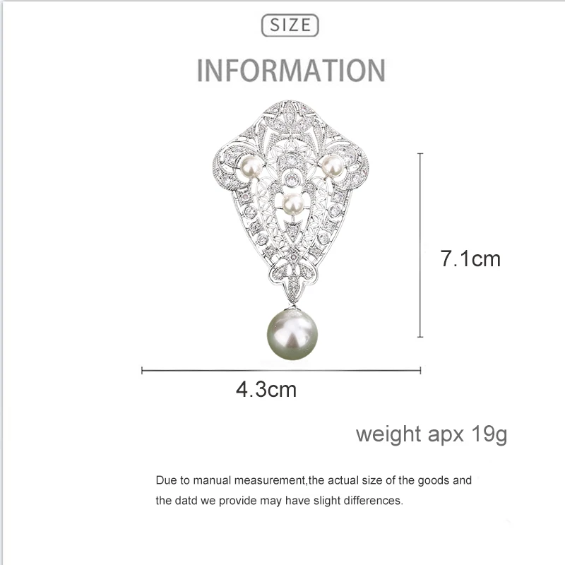 OKILY Palace Elegance Zircon Brooch Pins Temperament Natural Freshwater Pearl Pendant Geometry Woman Brooche Jewelry Accessori