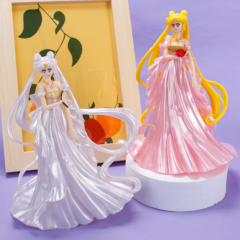 Cute Sailor Moon Girl 14CM Tsukino Usagi Wedding Dress Model Pvc Toy Collectible Statue Cake Desktop Decoration Kids Xmas Gifts