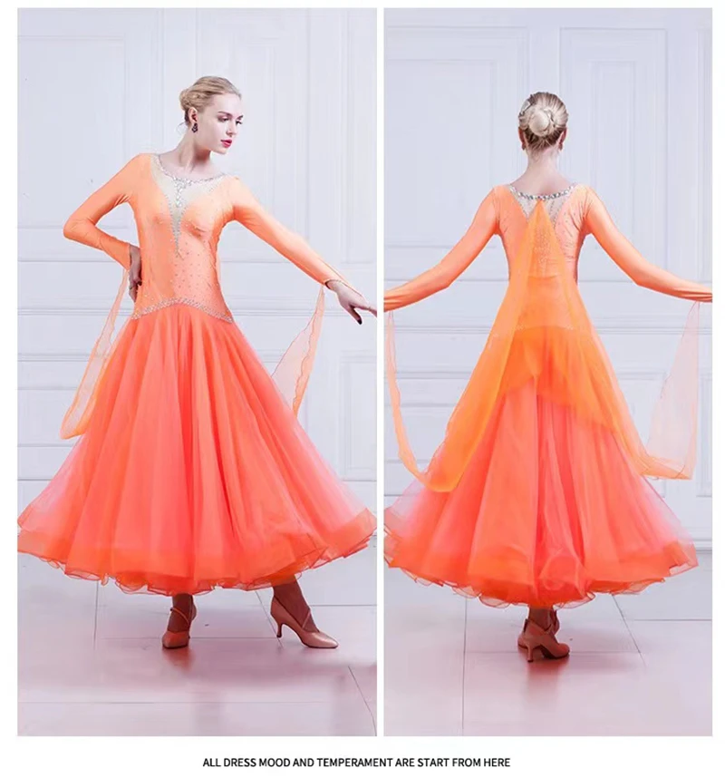 Robes de danse de salon pour femmes, jupe de valse tango brillante, robe de compétition de salle de Rhpour dames, nouveau design