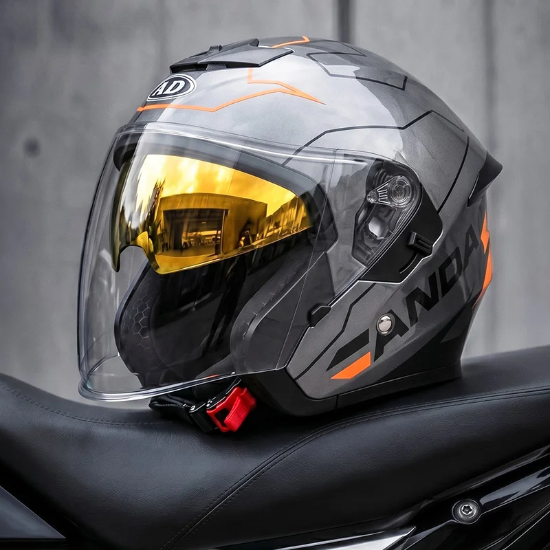 Dot Certification Unisex Motorcycle Open Face Helmet with Dual Visor Abs Head Guard for Adults New Condition Perfect Accessories
