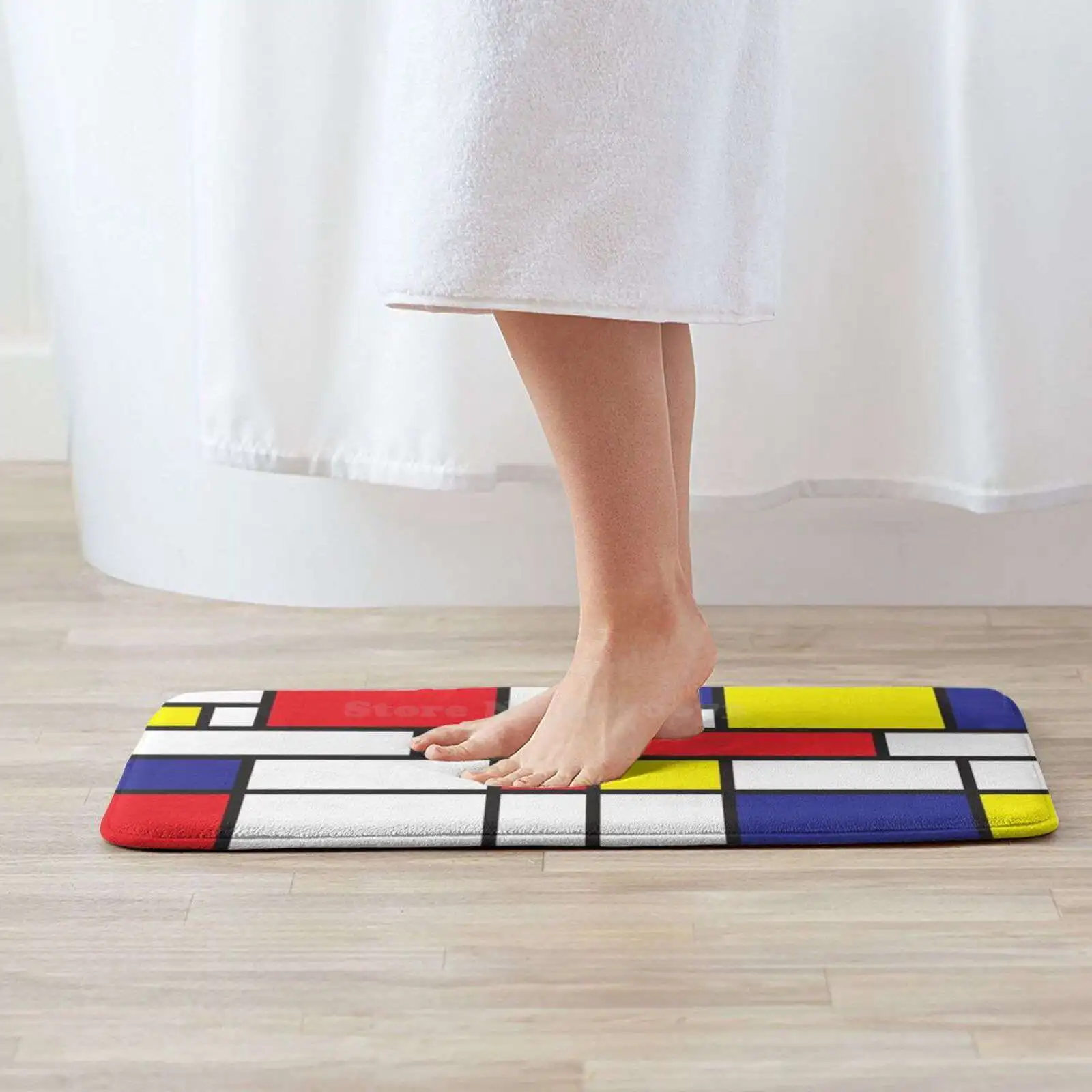 Mondrian Study I Soft House Family Anti-Slip Mat Rug Carpet Black White Red Blue Yellow Shapes Lines Rectangles Simple Modern