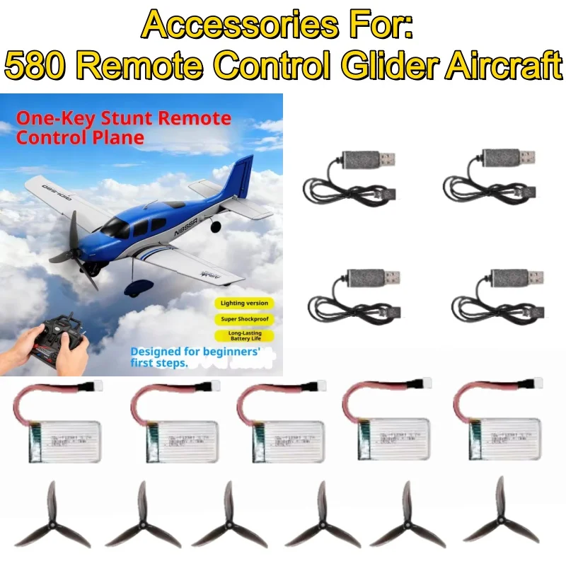 

580 Brushess Remote Control Fighter RC Plane Aircraft Spare Parts 3.7V 1000mAh Battery Propeller USB Line Accessories