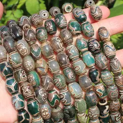 8pcs ,10x14mm Natural Green Agate Ancient Tibet Dzi beads,Lucky Symbol,Powerful Amulet,For DIY Jewelry Making !