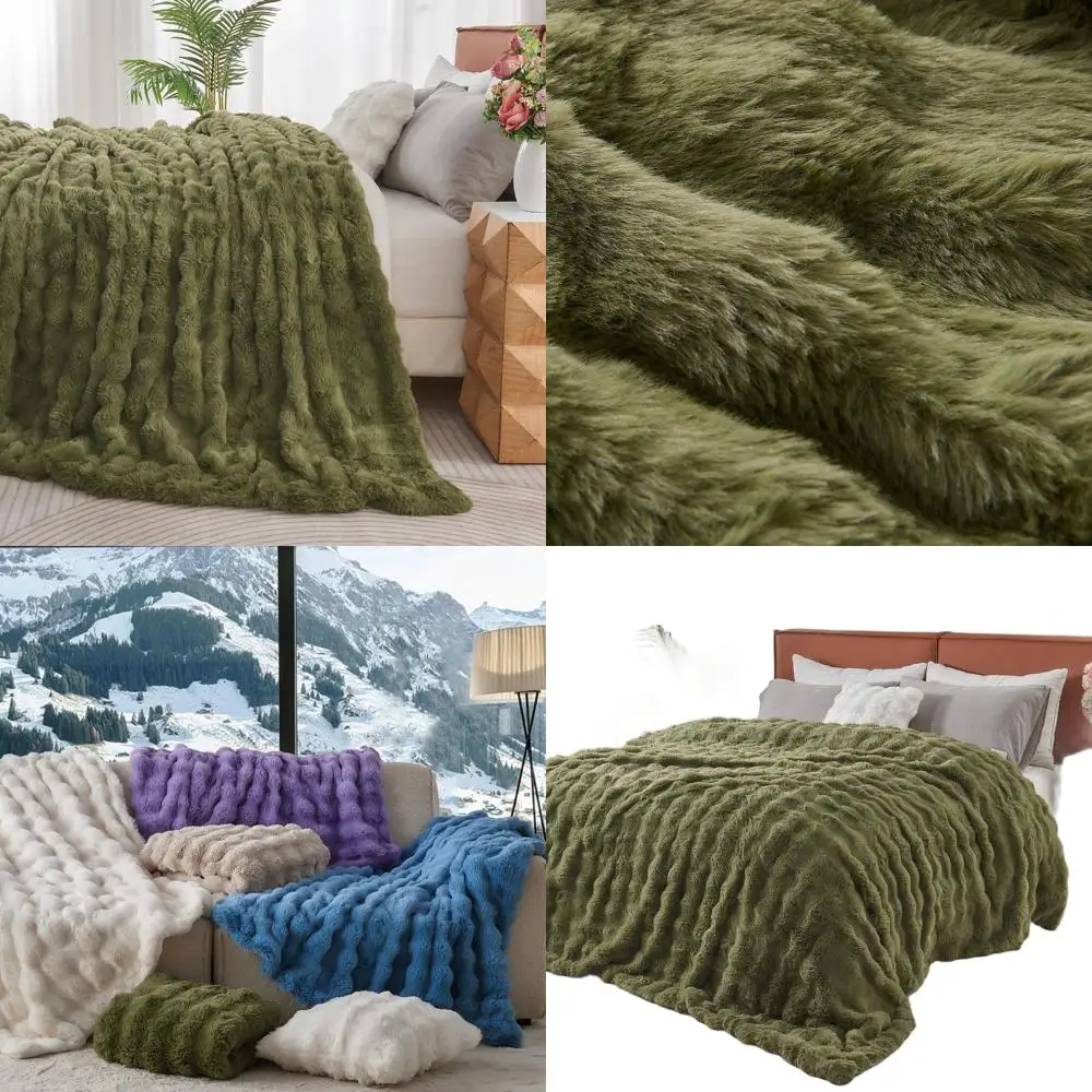 

Роскошное темно-зеленое одеяло из искусственного меха, плюшевый пушистый уютный плед, 108x90 дюймов