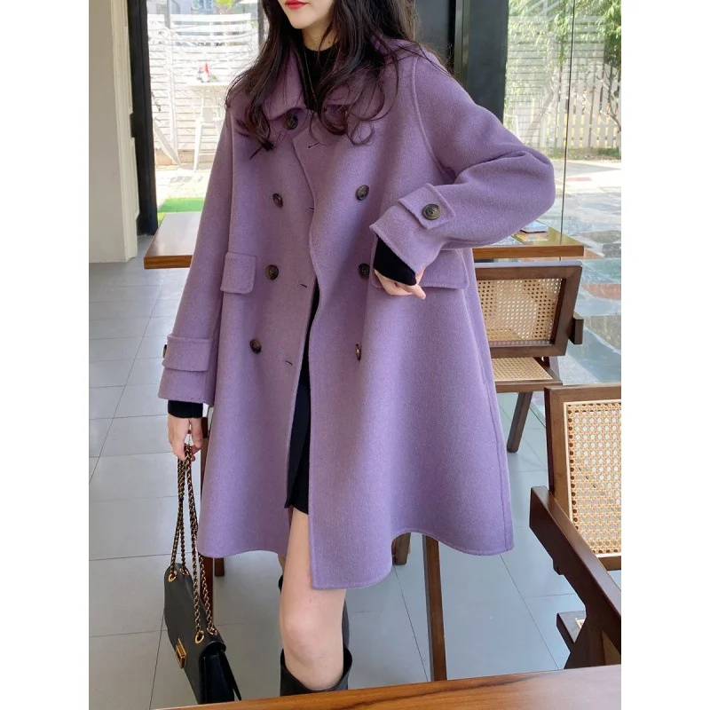High quality Women Woolen Coat Autumn Winter 2025 New Korean Loose Double-Sided Cashmere Wool Coat Female Overcoat  Outerwear