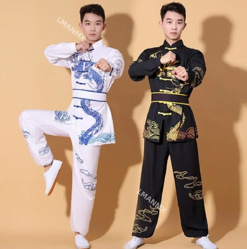 New Chinese Style Men Women Embroidered Dragon Kung Fu Suit Tai chi Wushu Uniform Outdoor Sport Long Sleeve Jacket Pants Sets