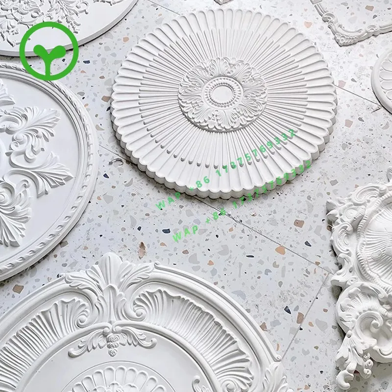 French PU light plate imitation gypsum ceiling shape round ceiling plate ceiling decoration carved lamp holder light crea
