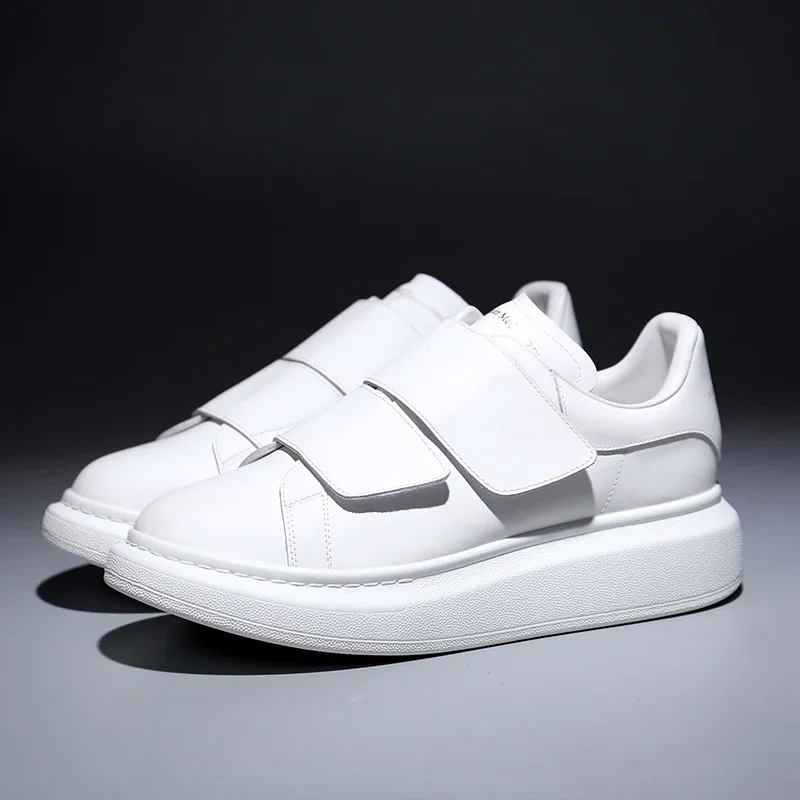 Designer White Sneaker Men Calf Leather Oversized Casual Trainer With Hook and Loop Women Platform Breathable Sports Shoes 36-45