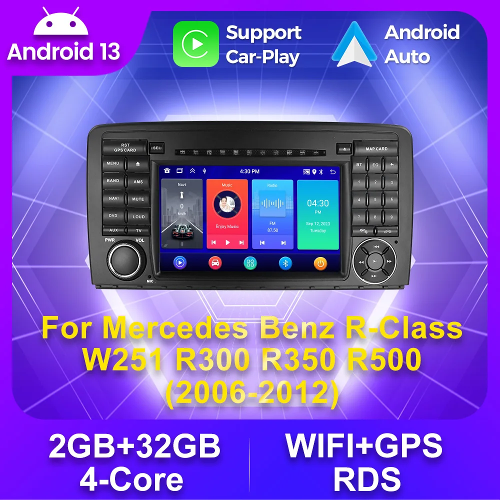 32 ROM Android 13 Intelligent System Car Radio For Mercedes Benz R Class R300 R350 R280 R320 R500 W251 2007-2011 Navigation GPS