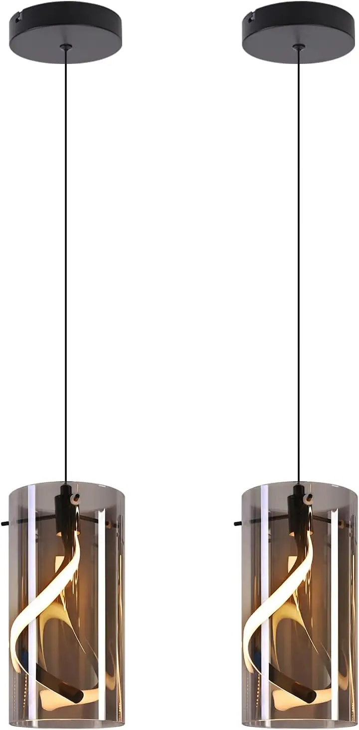 LED Pendelleuchte Esstisch Hängelampe Vintage - Hängeleuchte Glas 1 Flammig 11W Retro Hängend Esstischlampe Rauchgrau Pendellampe 3000K Warmweiß Flurlampe für Wohnzimmer Esszimmer Küche