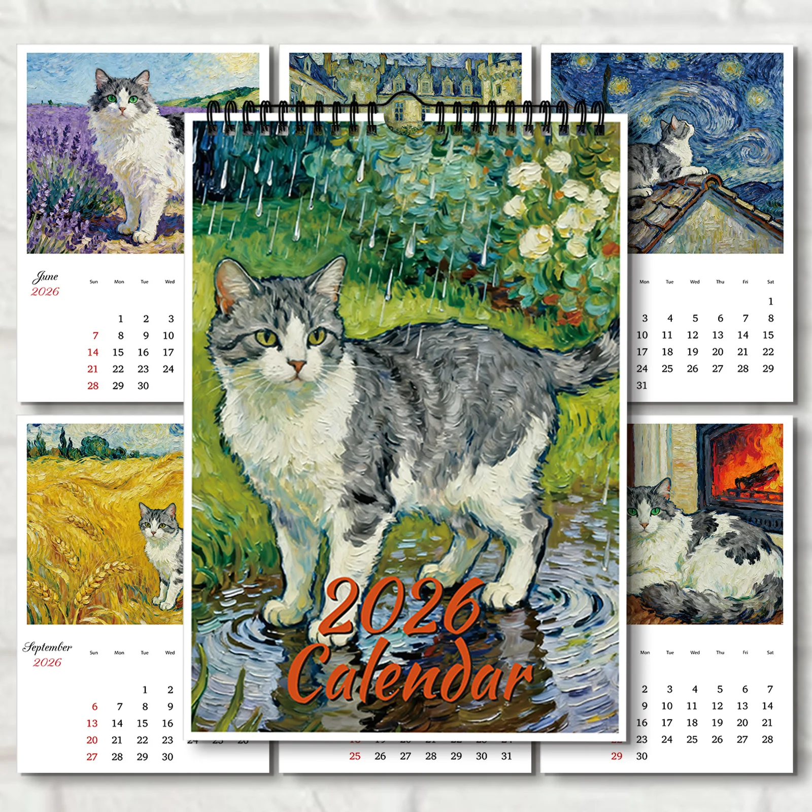 

1PC 2026 A4Calendar Hanging/Wall, Birthday Calendar, Cat Oil Painting Design, Perfect Gift For Home, Office, School, Travel