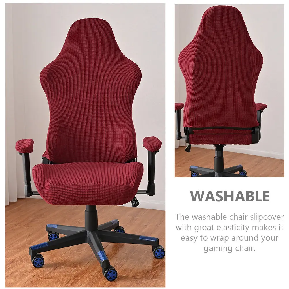 1Set Elastic Chair Slipcover for Gaming Desk Chair Washable Quick Install Removable Protection Against Wear Tear Pet Bite and
