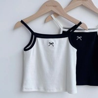 2-10Y Baby Girl's Halter Tops Short Camisole Vest Children's Summer Korean Thin Singlet Kids Embroidery Bow Knitted Base Shirts