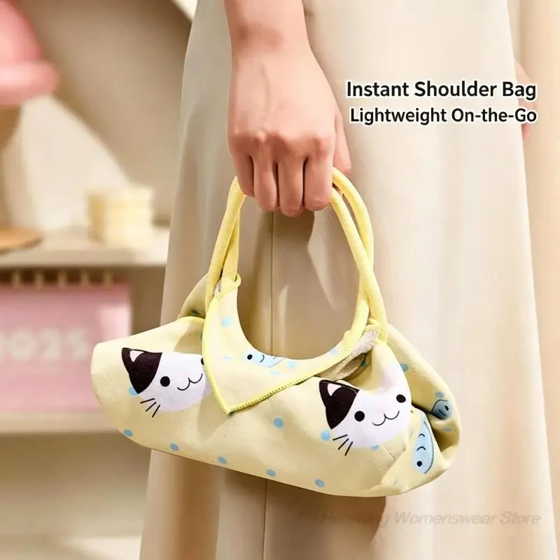Durable Cat Printed Insulated Lunch Bag Self-adhesive Foldable Self Adhesive Wrap Pouch Reusable Foldable Carry Tote Bag